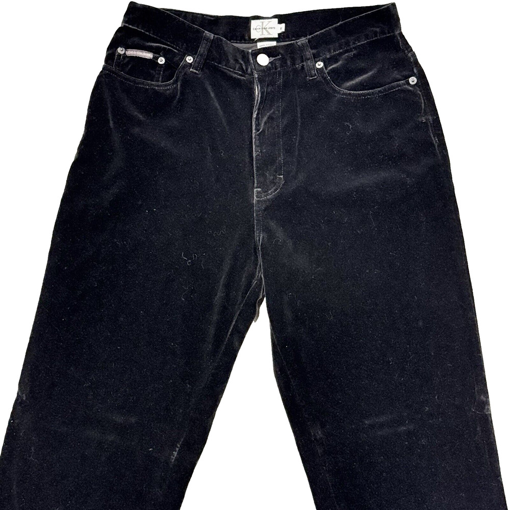 Vintage Calvin Klein Velvet Pants Women's Size 8 Black Crushed Straight Y2K 90s